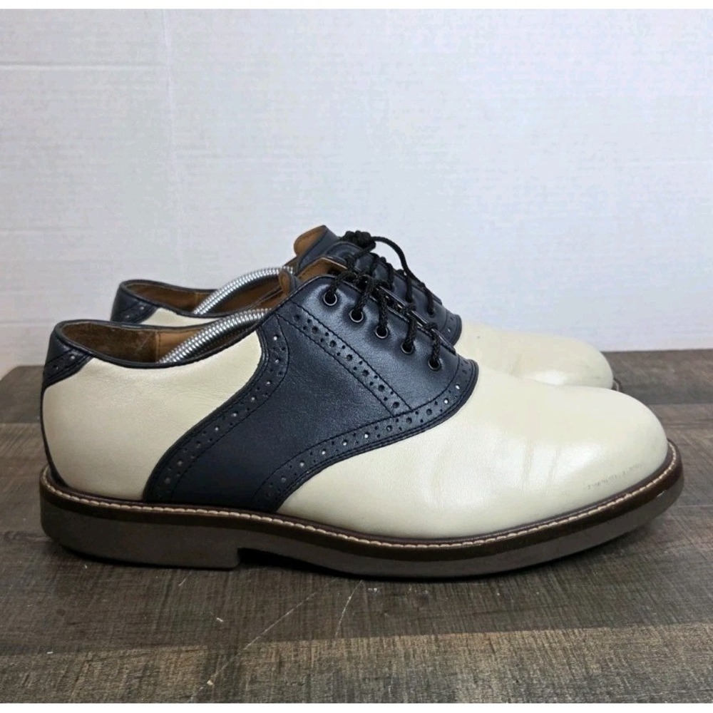 Jos A Bank Mens 11W Navy Cream Leather Saddle Shoes Oxford FPO-6897 NO INSOLES
